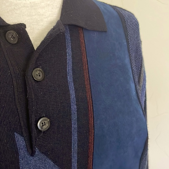 🇮🇹 Vintage John Friday Knitwear Grandpa Blue Geometric Pattern Sweater, Size M - Picture 6 of 16